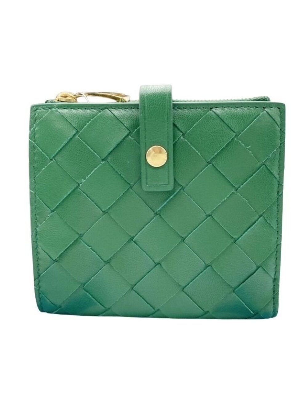 Bottega Veneta Bifold Wallet Intrecciato Green Leather Gold
